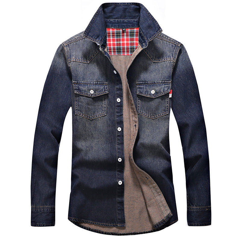 Men's Cotton Denim Shirt – Casual Long-Sleeve Jean Shirt for Fall