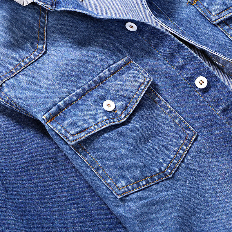 Men's Cotton Denim Shirt – Casual Long-Sleeve Jean Shirt for Fall