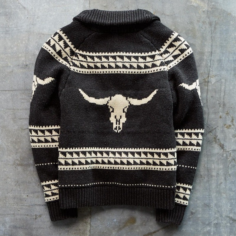 Men's Long-Sleeve Jacquard Sweater – Loose Fit Cold-Weather Knit