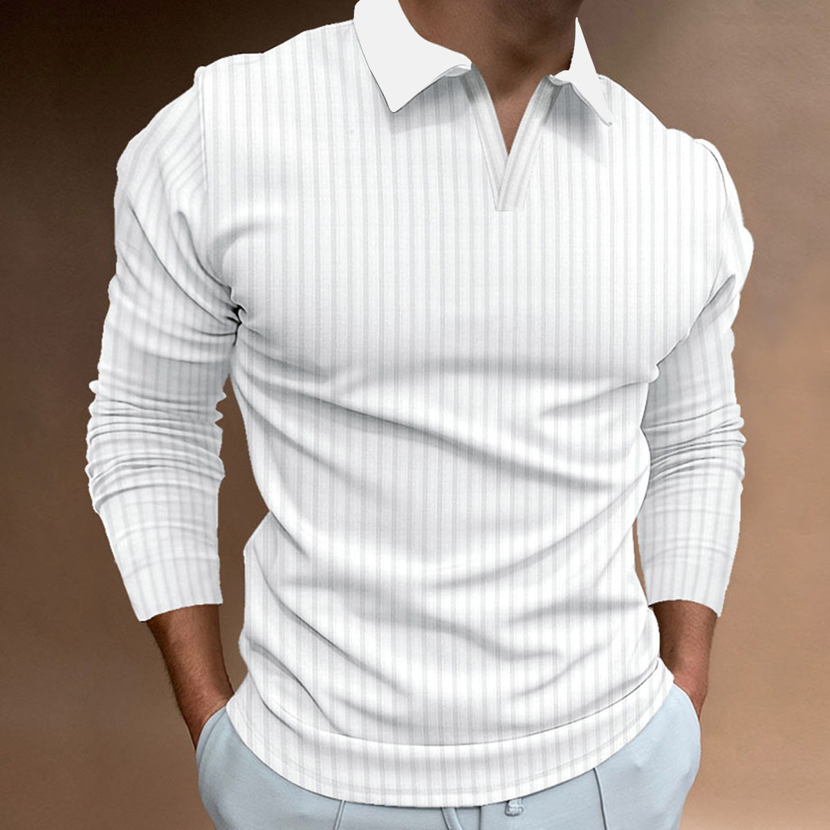 Men's V-Neck Long Sleeve Sport Shirt – Casual Athletic Fit