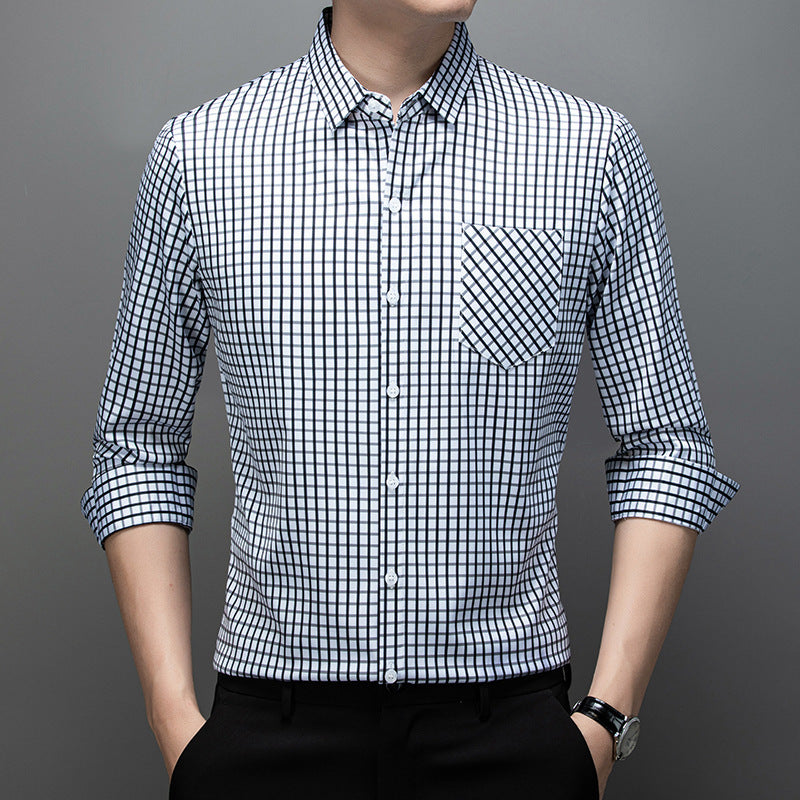 Men's Long Sleeve Plaid Shirt – Relaxed Fit for Spring & Fall