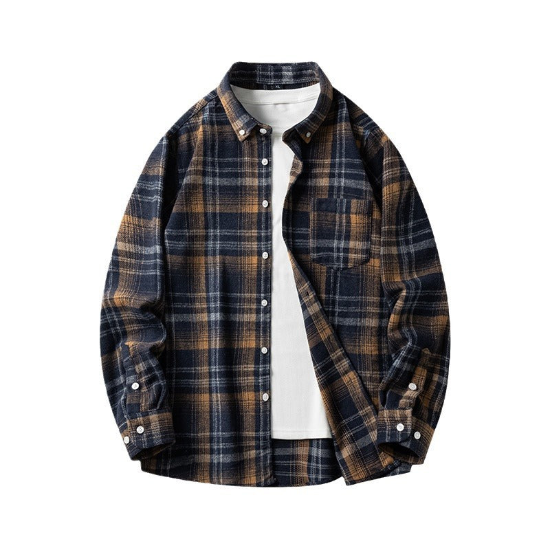 Men's Plaid Flannel Shirt – Thickened Relaxed Fit for Cold-Weather Comfort