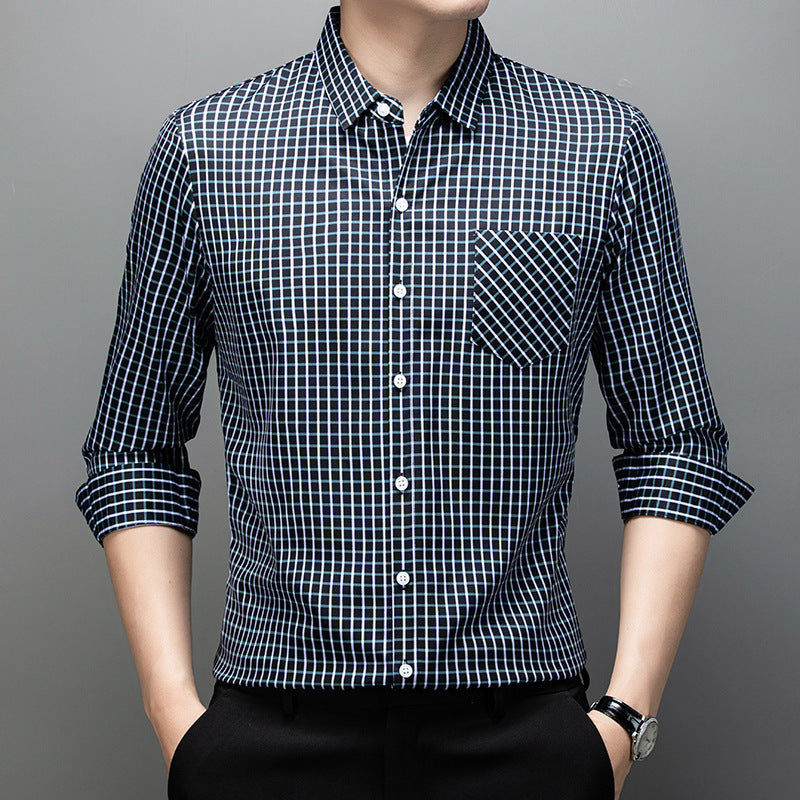 Men's Long Sleeve Plaid Shirt – Relaxed Fit for Spring & Fall