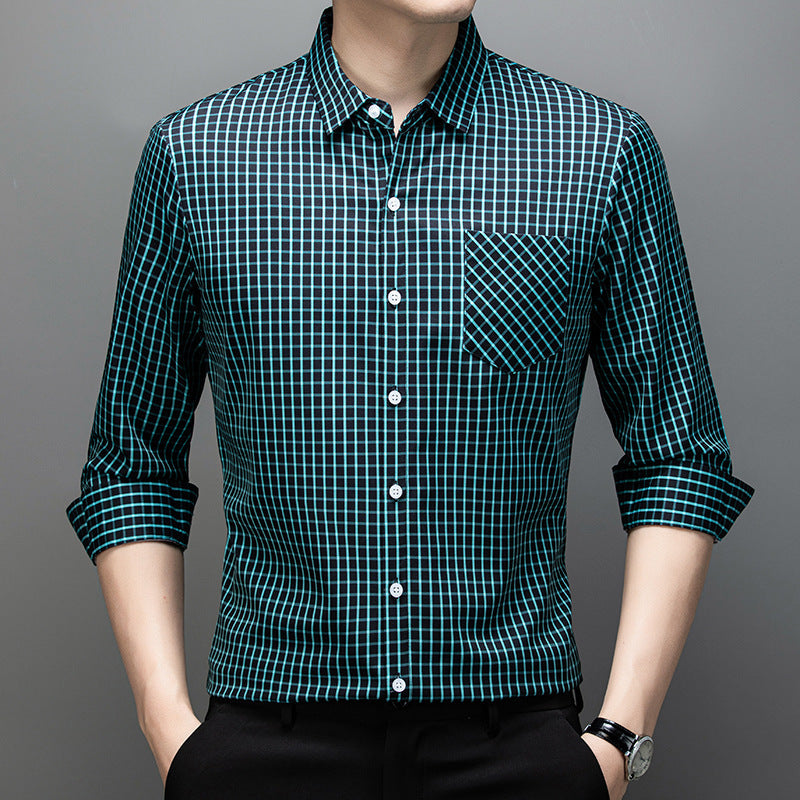 Men's Long Sleeve Plaid Shirt – Relaxed Fit for Spring & Fall