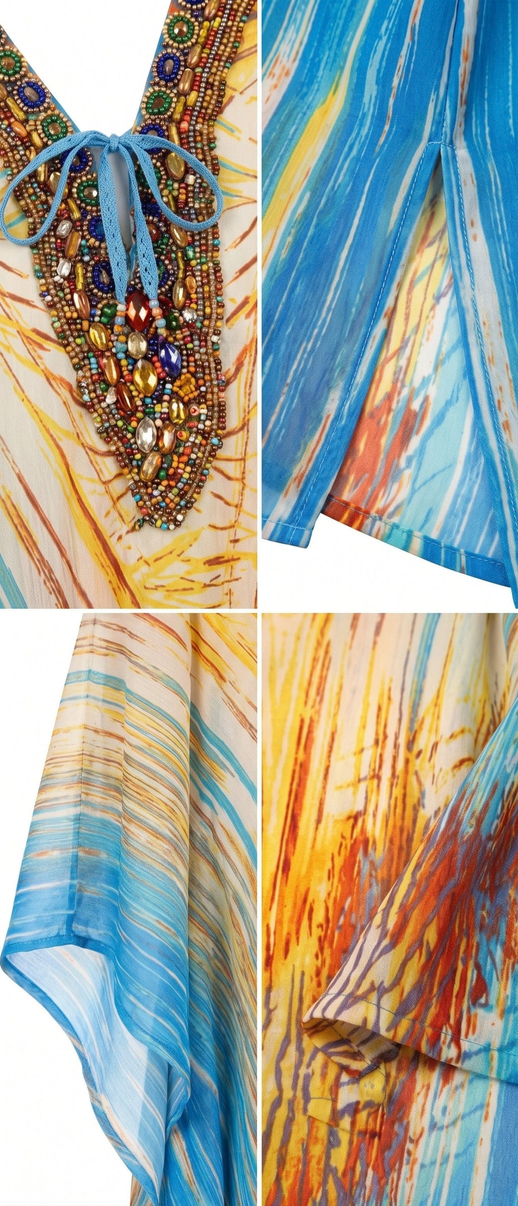 Sakkas Georgettina Flowy Rhinestone V Neck Long Caftan Dress/Cover Up