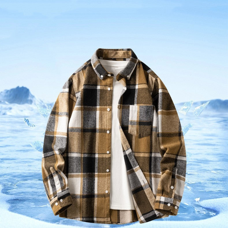 Men's Plaid Flannel Shirt – Thickened Relaxed Fit for Cold-Weather Comfort