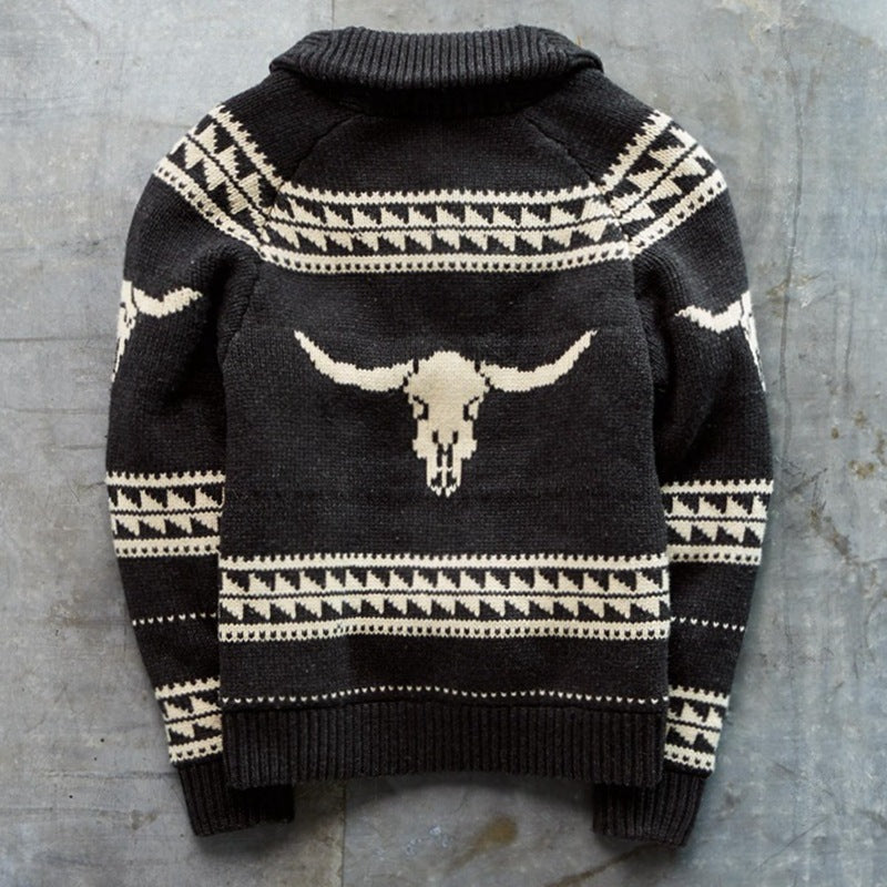 Men's Long-Sleeve Jacquard Sweater – Loose Fit Cold-Weather Knit