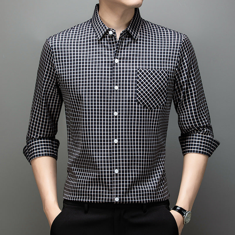 Men's Long Sleeve Plaid Shirt – Relaxed Fit for Spring & Fall
