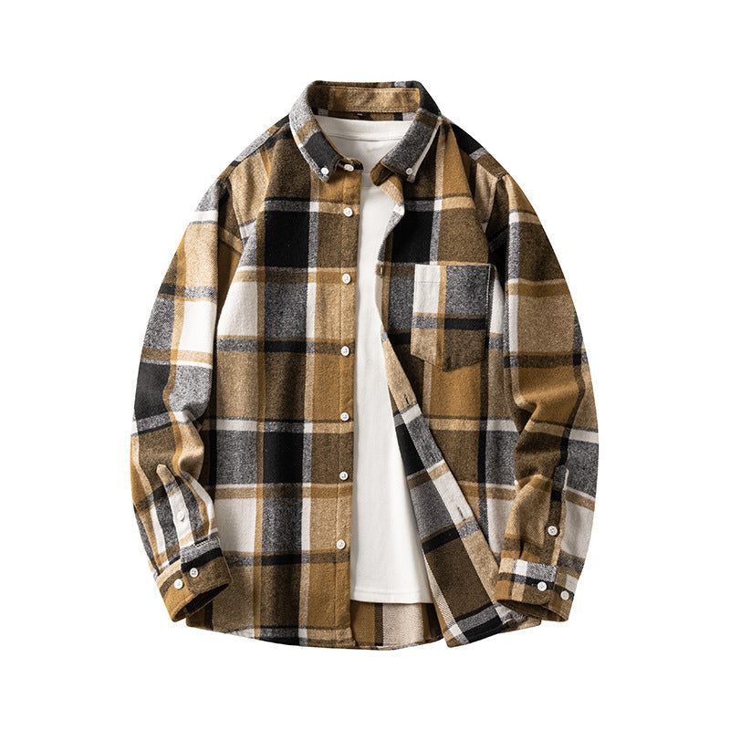 Men's Plaid Flannel Shirt – Thickened Relaxed Fit for Cold-Weather Comfort