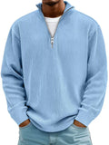Men's Corduroy Zip-Up Polo Sweatshirt – Stand Collar Long Sleeve