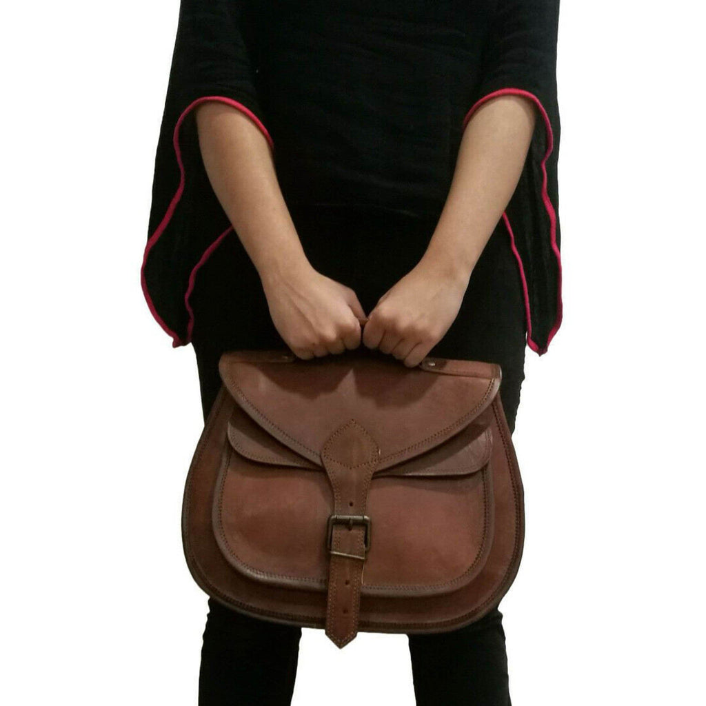 Sierra Handcrafted Goat Leather Crossbody Satchel – Brown
